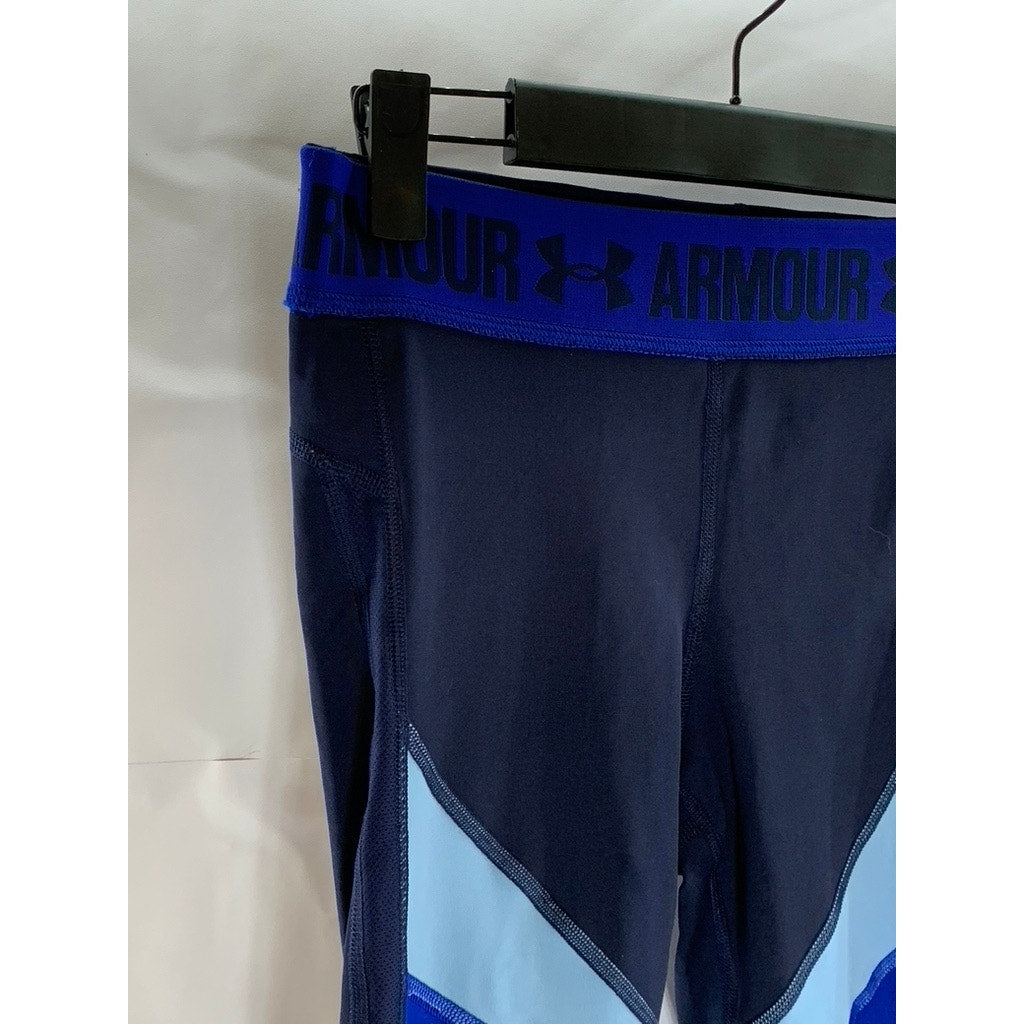 UNDER ARMOUR Women's Navy/Blue Colorblock Heatgear Ankle Cropped Leggings SZ XS