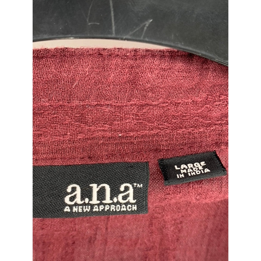 A.N.A A NEW APPROACH Women's Burgundy Knit Sleeveless Button-Up Top SZ L