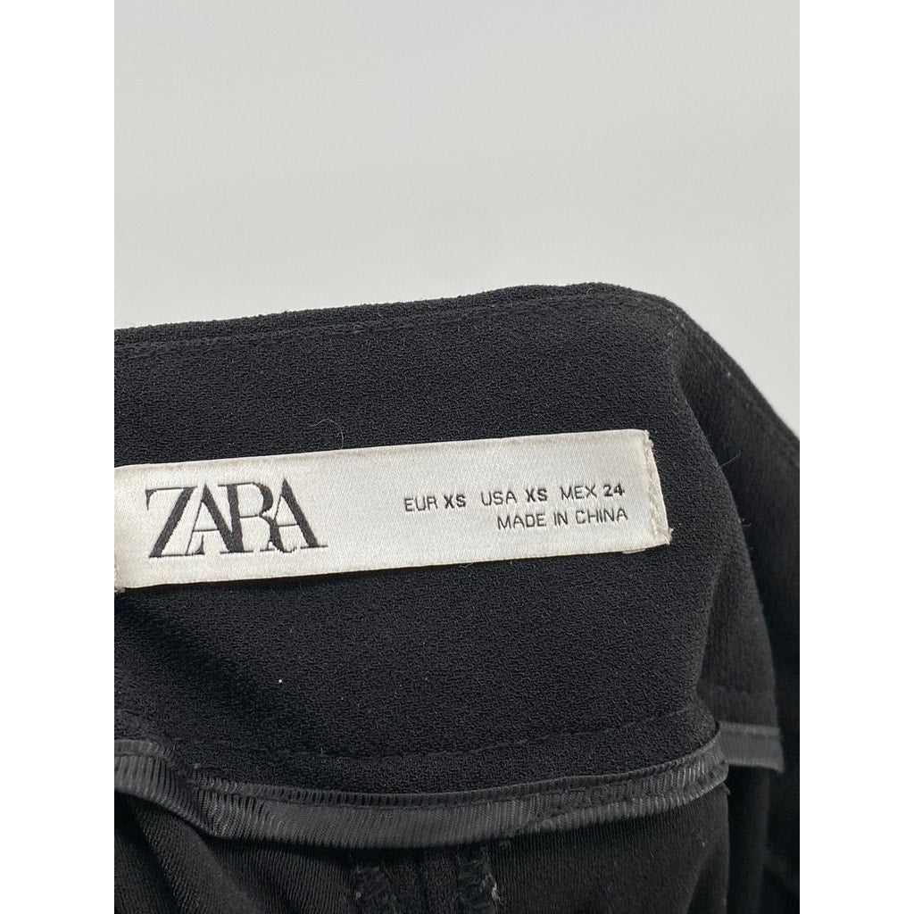 ZARA Women's Black Solid Side-Zip Wide-Leg Dress Pants SZ XS