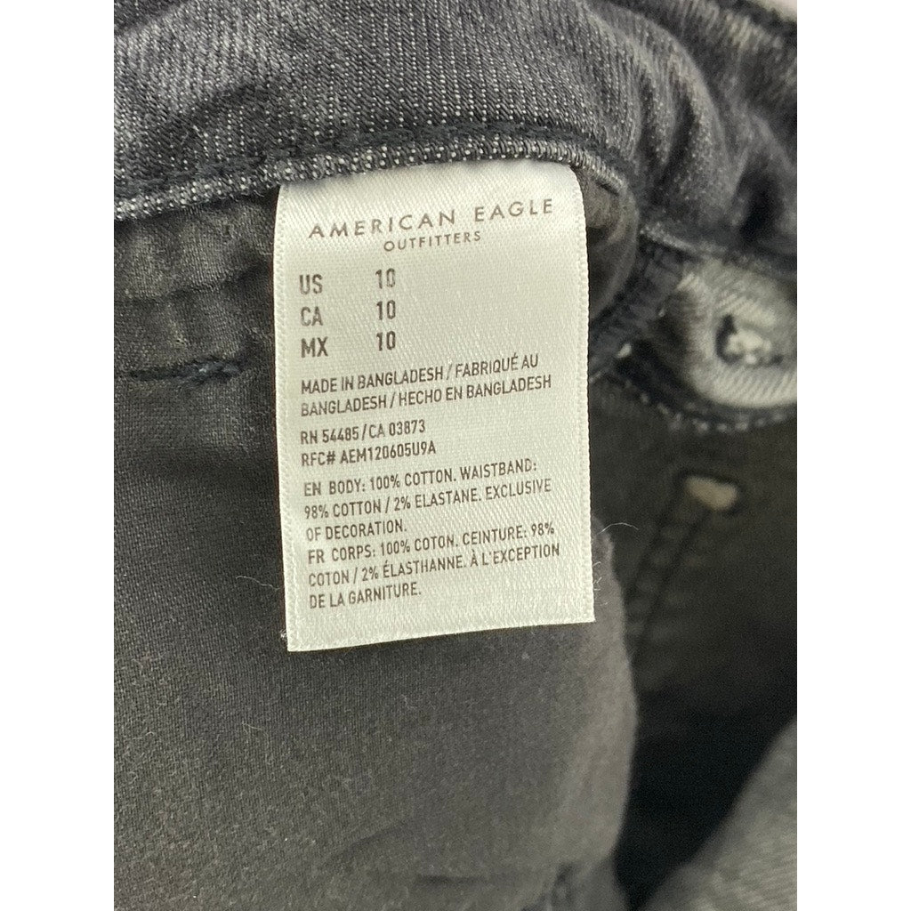 AMERICAN EAGLE Women's Washed Black Distressed Regular-Fit Cuffed Shorts SZ 10