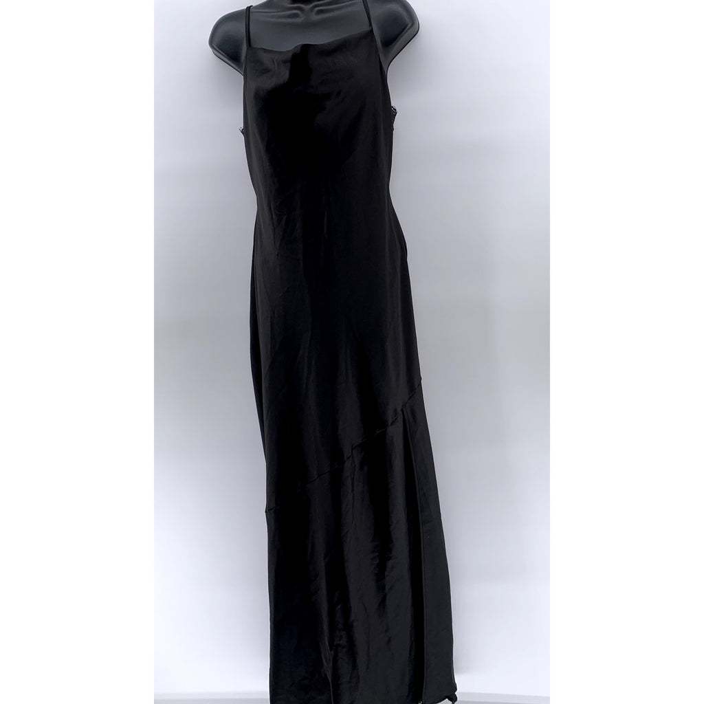 FOREVER 21 Women's Black Solid Lace-Trim Open Tie Back Cowl-Neck Maxi Dress SZ L
