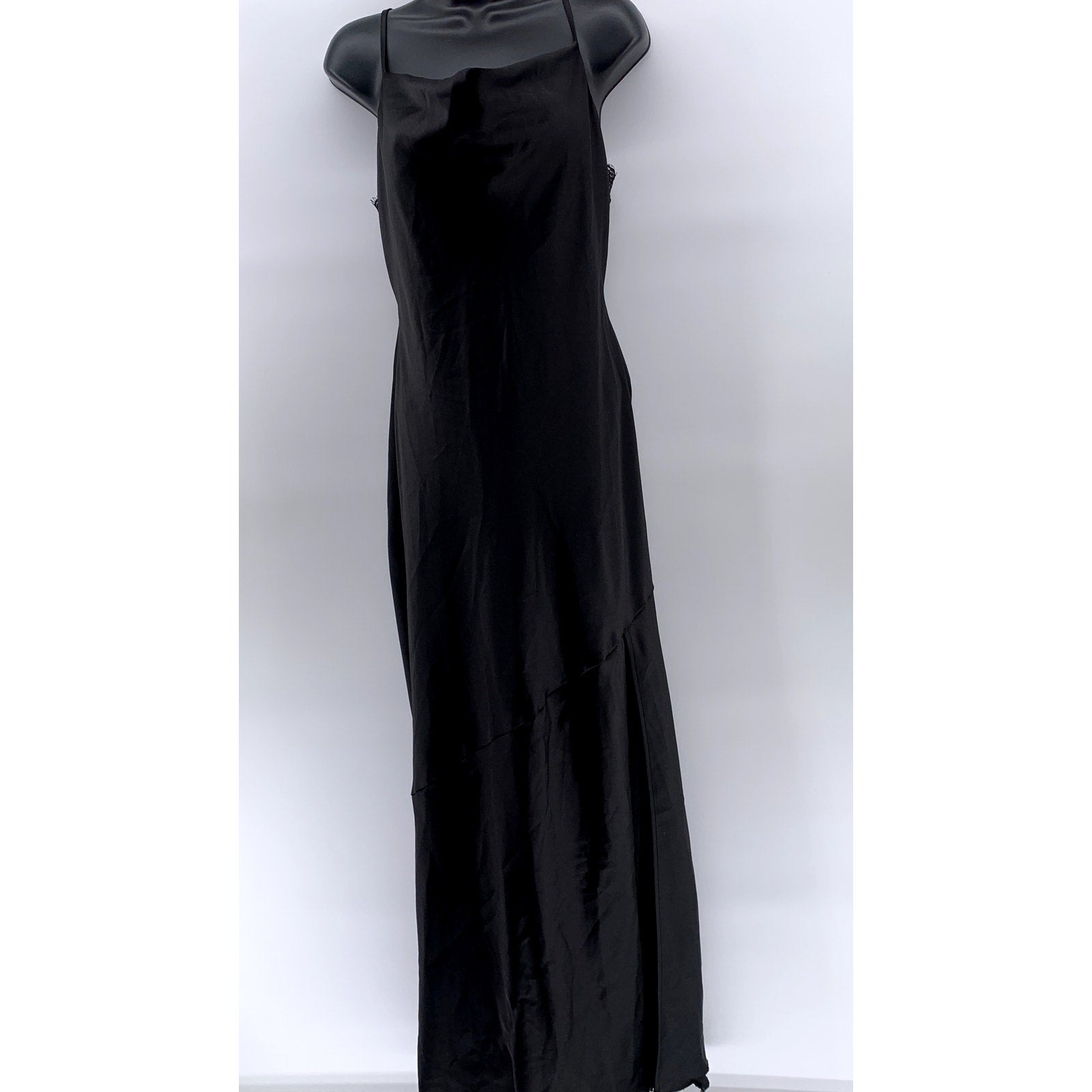 FOREVER 21 Women's Black Solid Lace-Trim Open Tie Back Cowl-Neck Maxi Dress SZ L