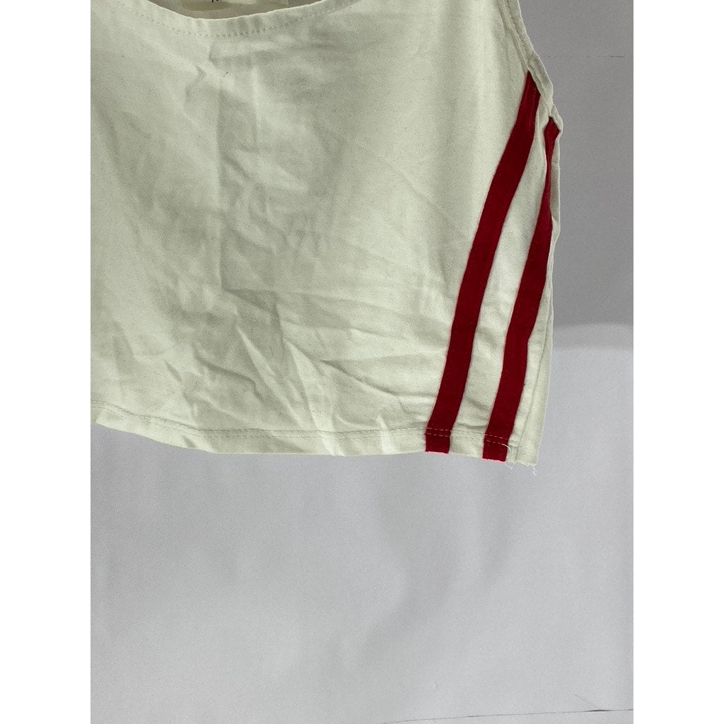 TRES BIEN Women's White-Red Side Striped Scoop-Neck Cropped Tank Top SZ S