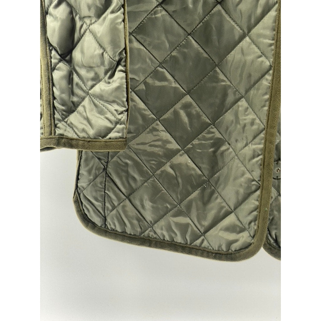 STELLA NOVA Women's Olive Green Button-Up Long Sleeve Quilted Jacket SZ L