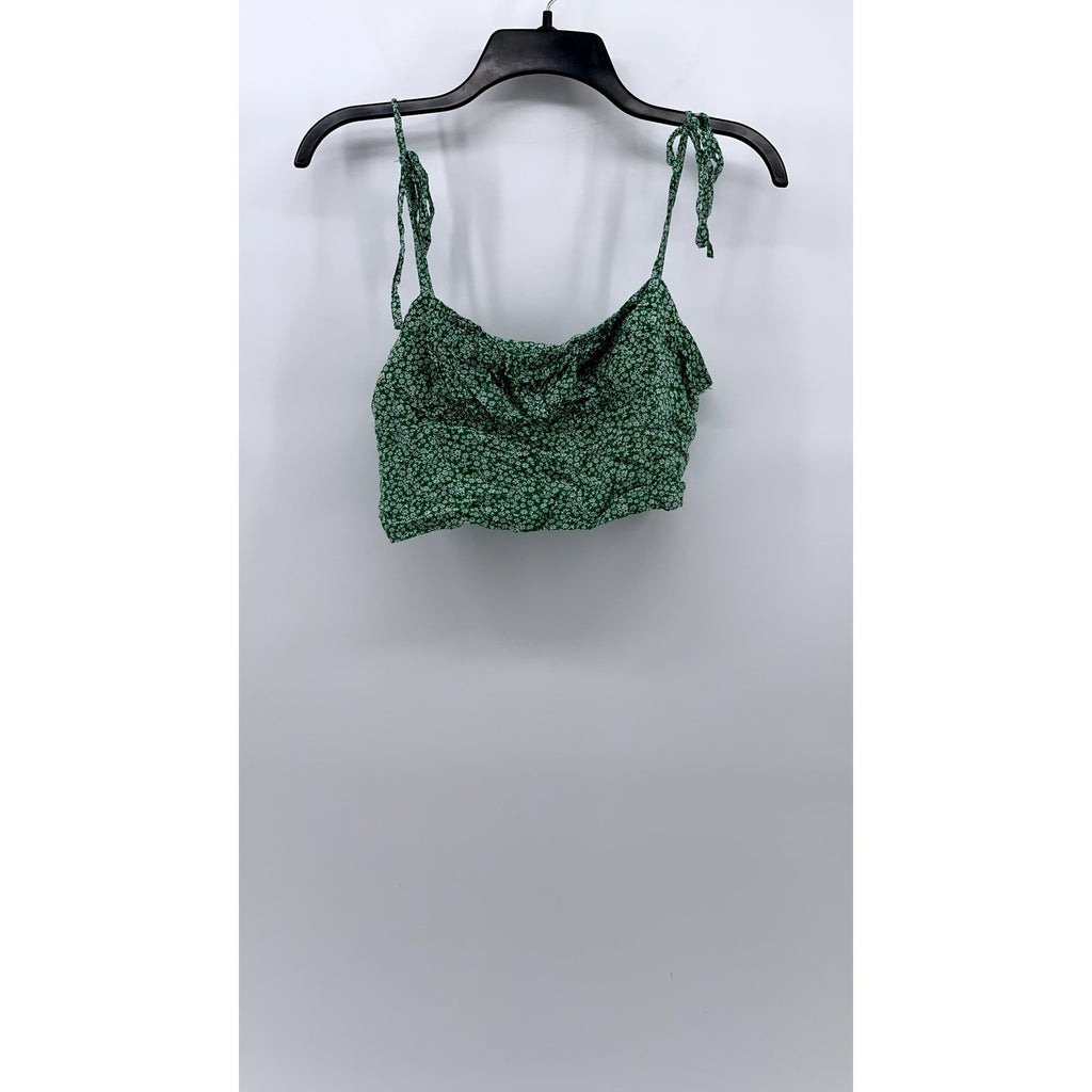 SHEIN Women's Green Ditsy Floral Smocked Tie Spaghetti Strap Cropped Top SZ M