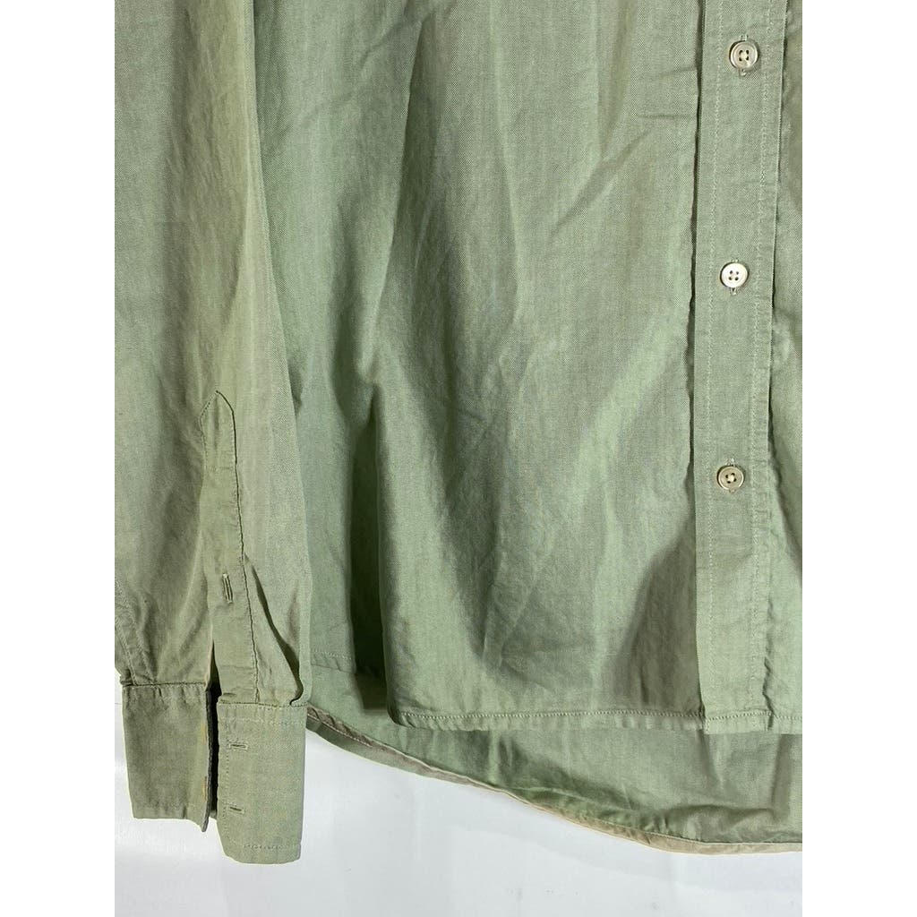 7 FOR ALL MANKIND Men's Green Button-Up Long Sleeve Shirt SZ L