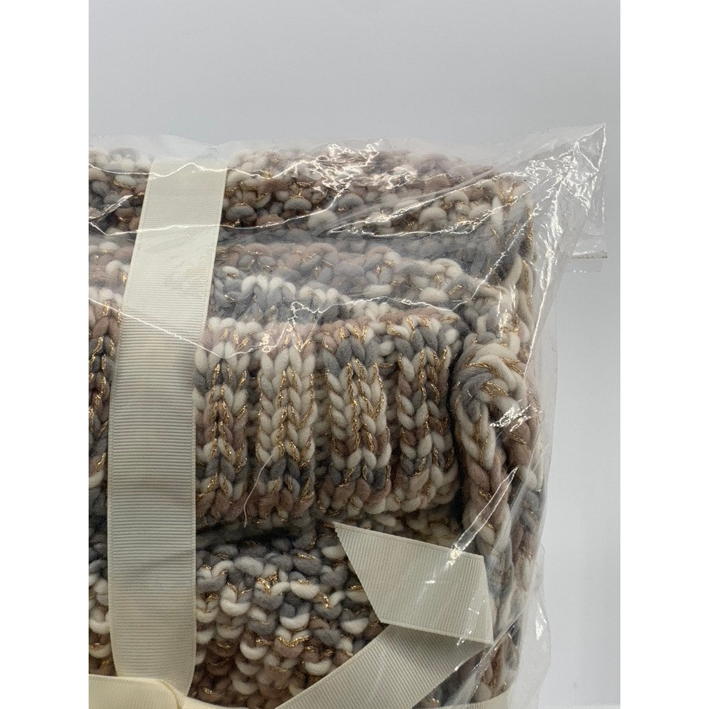 SHIRALEAH Women’s Tan-Metallic Knit Cordelia Scarf & Hat Gift Set SZ OS