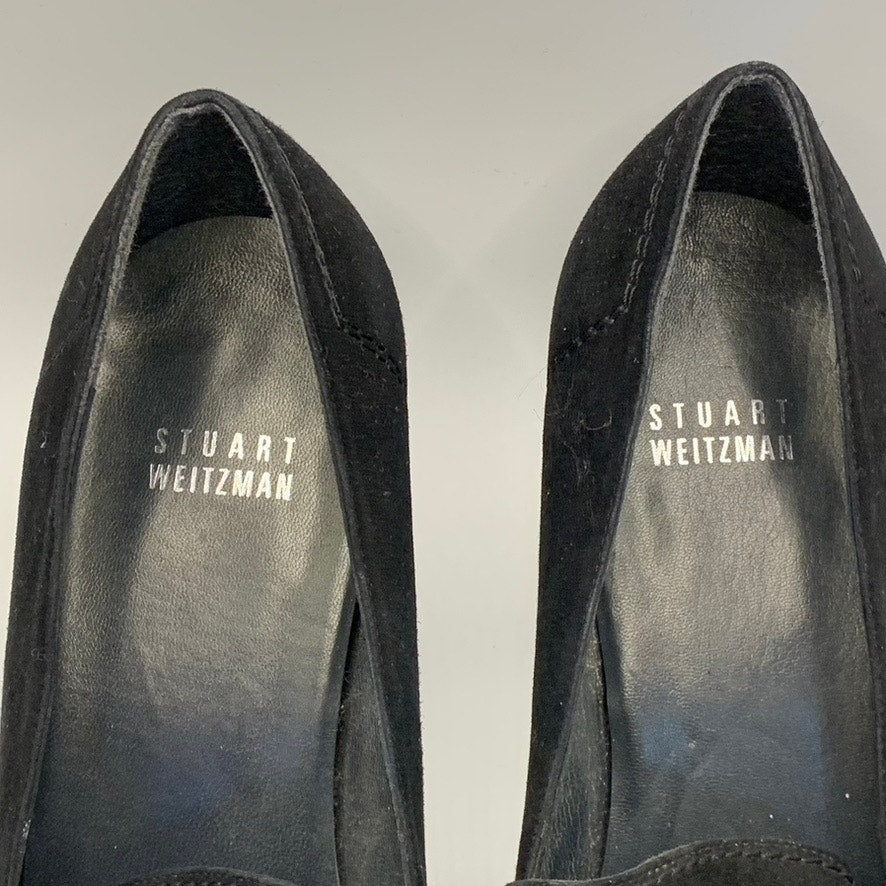 STUART WEITZMAN Women's Black Suede Criss-Cross Round-Toe Pumps SZ 6.5