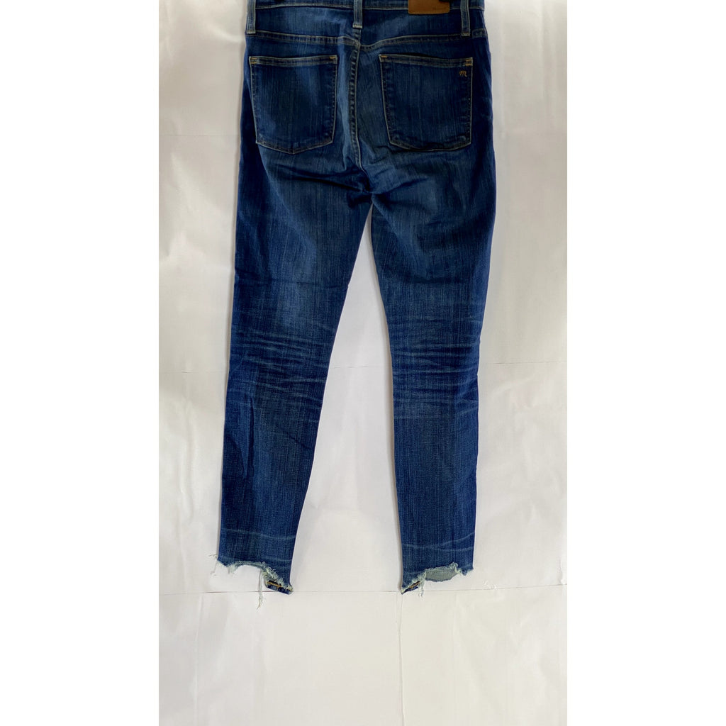 MADEWELL Women's Blue High Riser 10" Skinny Skinny Distressed Hem Jean SZ 28