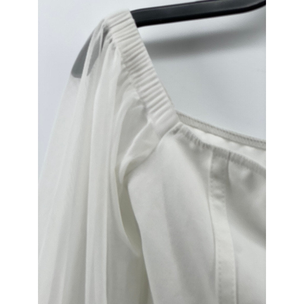 PRETTYLITTLETHING Women's White Shape Corset Sheer Long Sleeve Cropped Top SZ 2