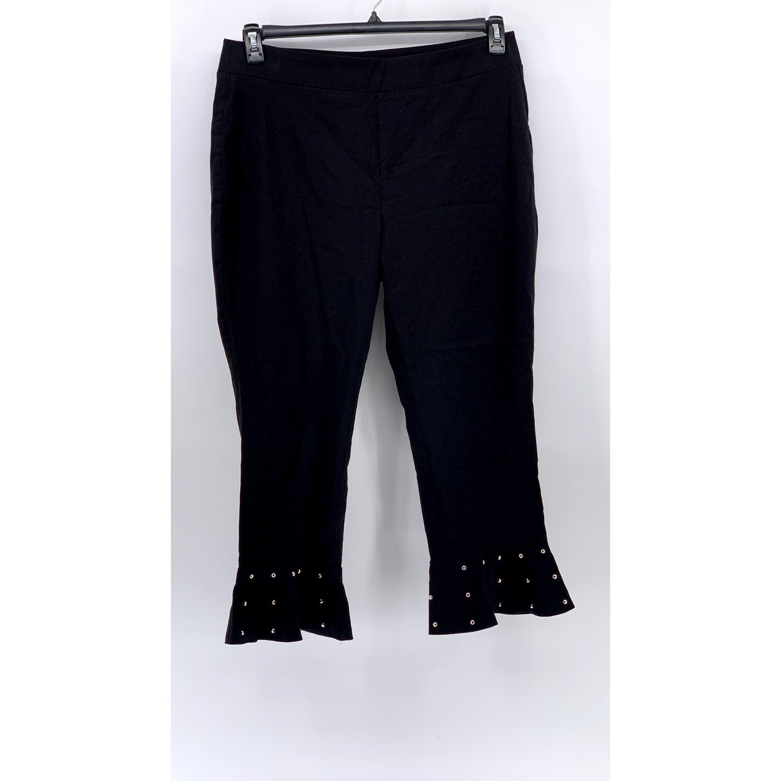 INC INTERNATIONAL CONCEPTS Black Rhinestone Ruffle-Hem Cropped Pants SZ 16