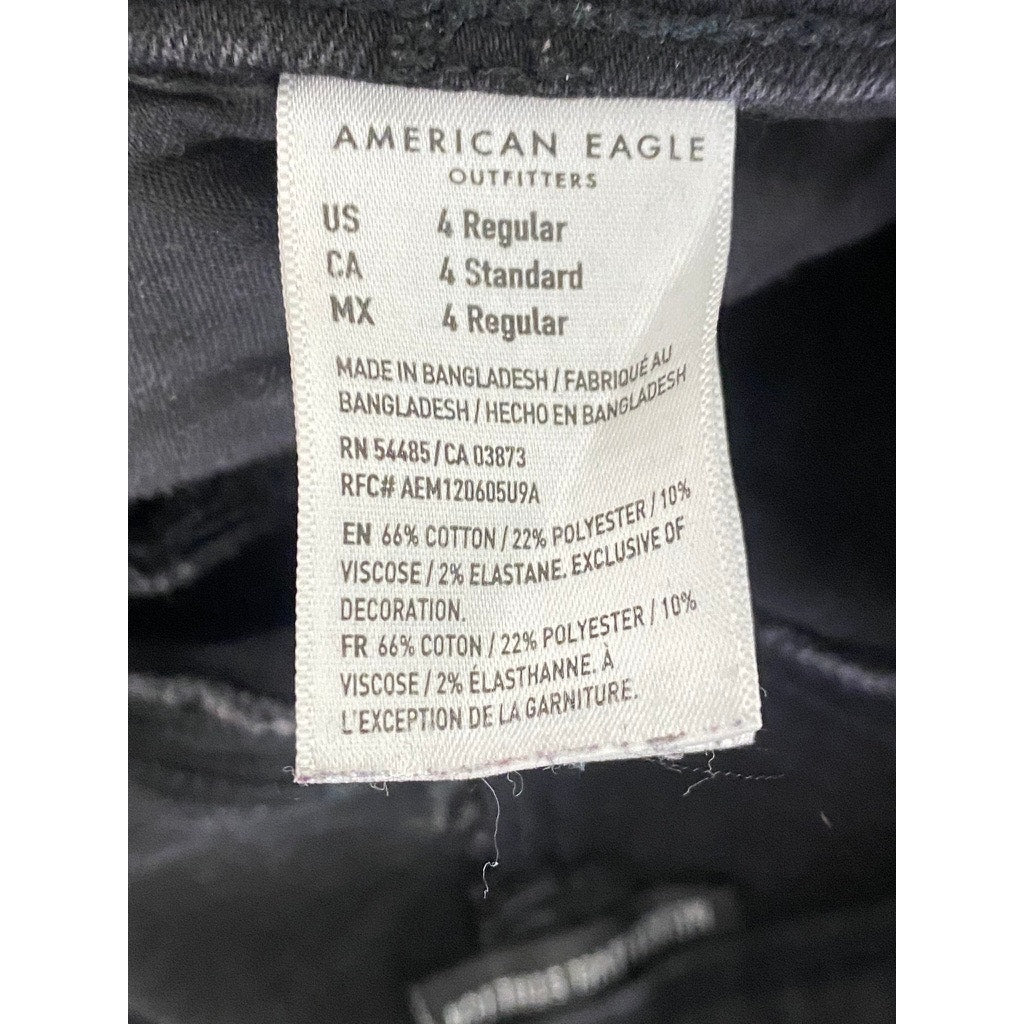 AMERICAN EAGLE Women's Black Denim Raw-Split Hem Next Level Stretch Jean SZ 4