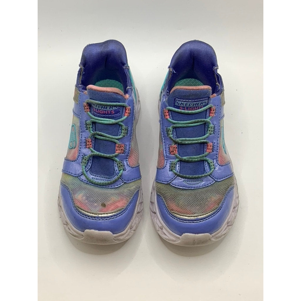 SKETCHERS Girls' Purple Galaxy Lights Tie-Dye Takeoff Light Up Sneakers SZ 11