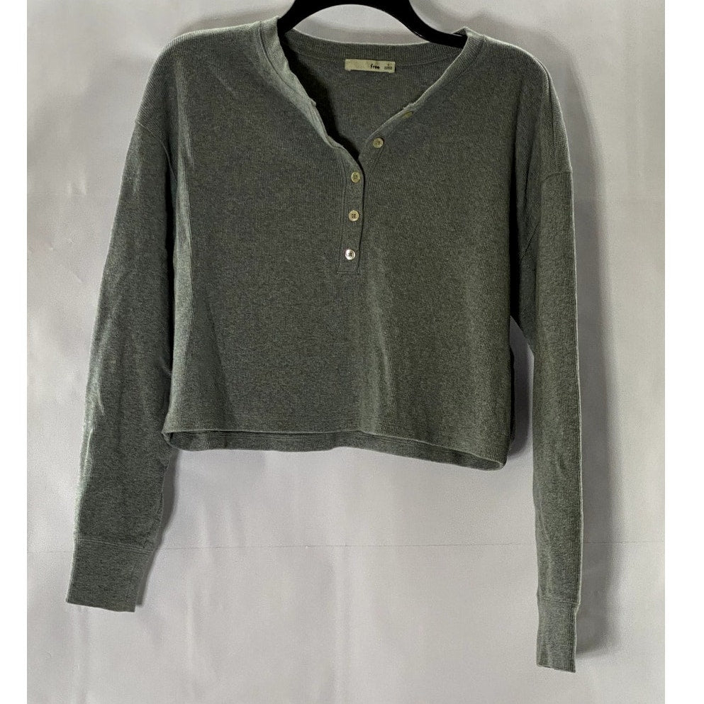 ARITZIA WILFRED FREE Women's Gray Ribbed Long Sleeve Henley Top SZ S