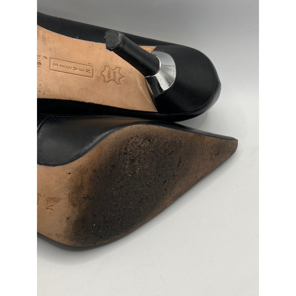 STEVEN BY STEVEN MADDEN Women's Black Leather Pointed-Toe Stiletto Pumps SZ 7.5