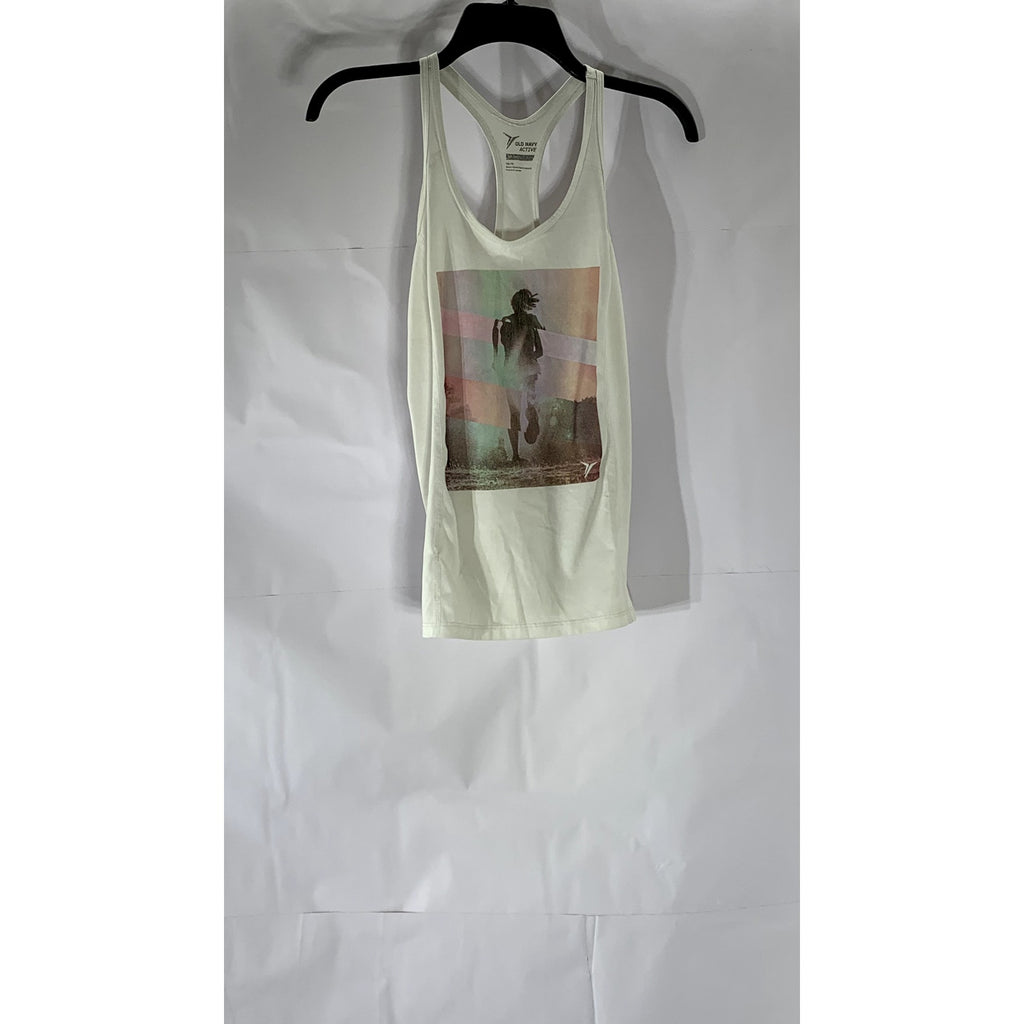 OLD NAVY ACTIVE Women's White Graphic Scoop-Neck Go-Dry Racerback Tank Top SZ XS