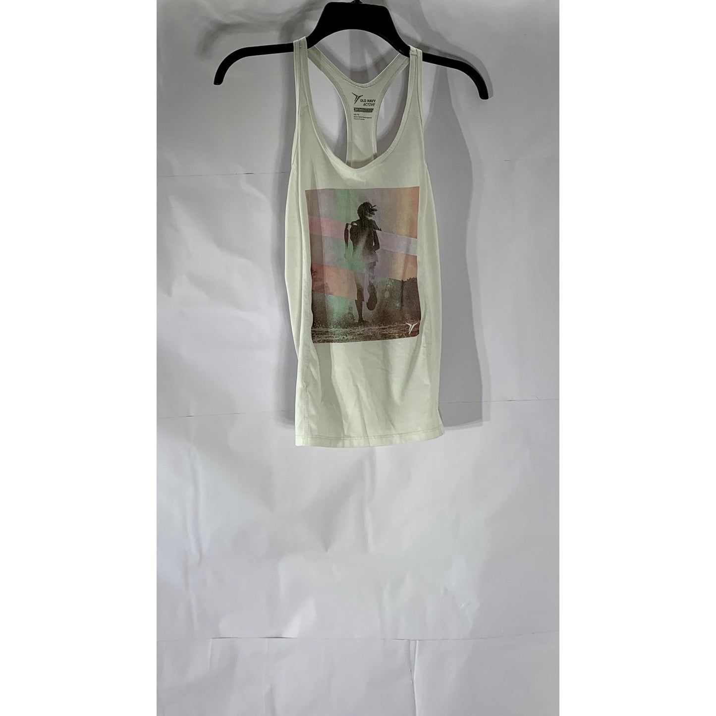 OLD NAVY ACTIVE Women's White Graphic Scoop-Neck Go-Dry Racerback Tank Top SZ XS