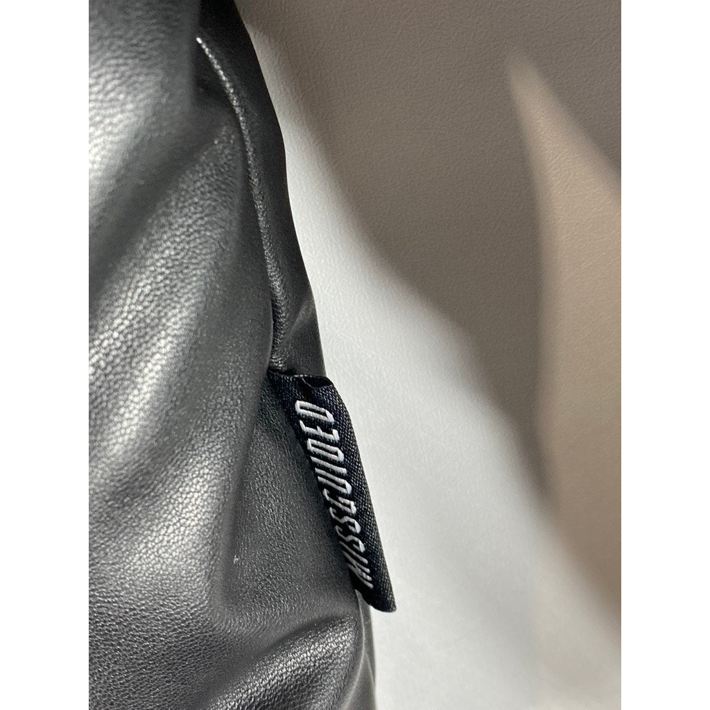 MISSGUIDED Women's Black Faux-Leather Mock-Neck Double-Closure Puffer Jacket SZ2