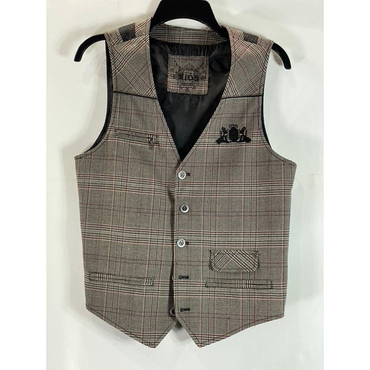 XIOS Men's Brown Plaid Five-Button Suit Vest SZ S