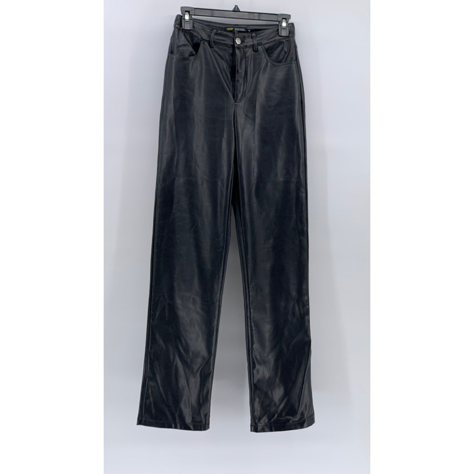 FINESSE Women’s Black Faux-Leather Solid High-Rise Straight-Leg Pant SZ XS