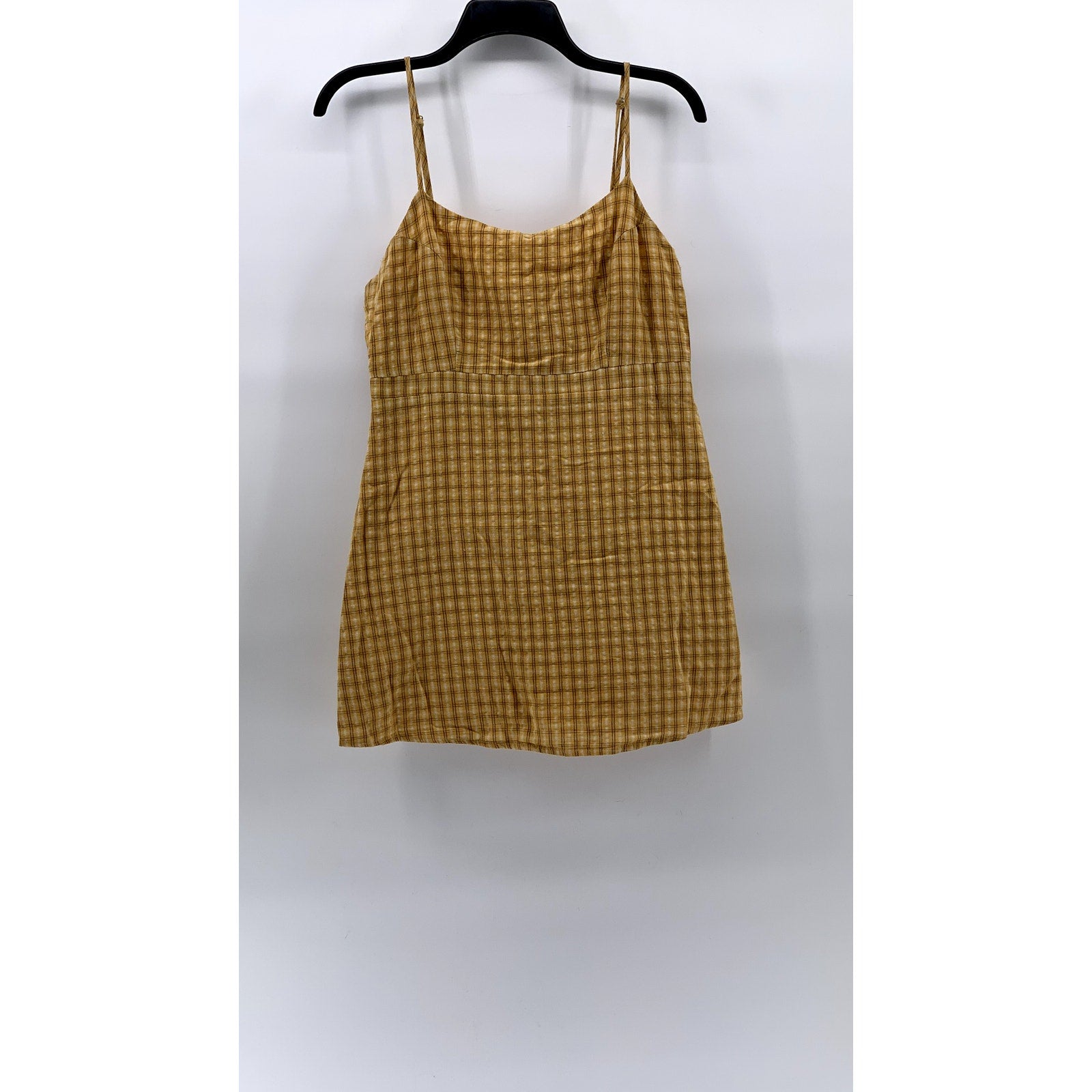 URBAN OUTFITTER Women's Mustard Yellow Emma Plaid Straight-Neck Mini Dress SZ 4
