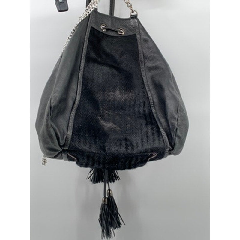 ZAC POSEN Women's Black Suede Herringbone Shoulder Bag