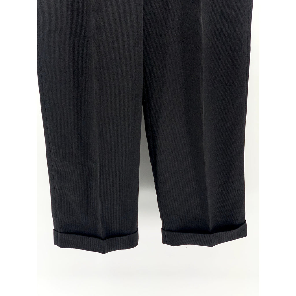 UNBRANDED Men's Black Solid Pleated Straight-Leg Cuffed Dress Pants SZ 33-34R