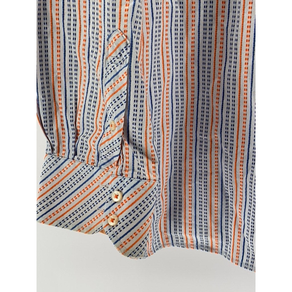 TOMMY HILFIGER Men's Blue-Orange Textured 80's 2 Ply Button-Up Shirt SZ 2XL