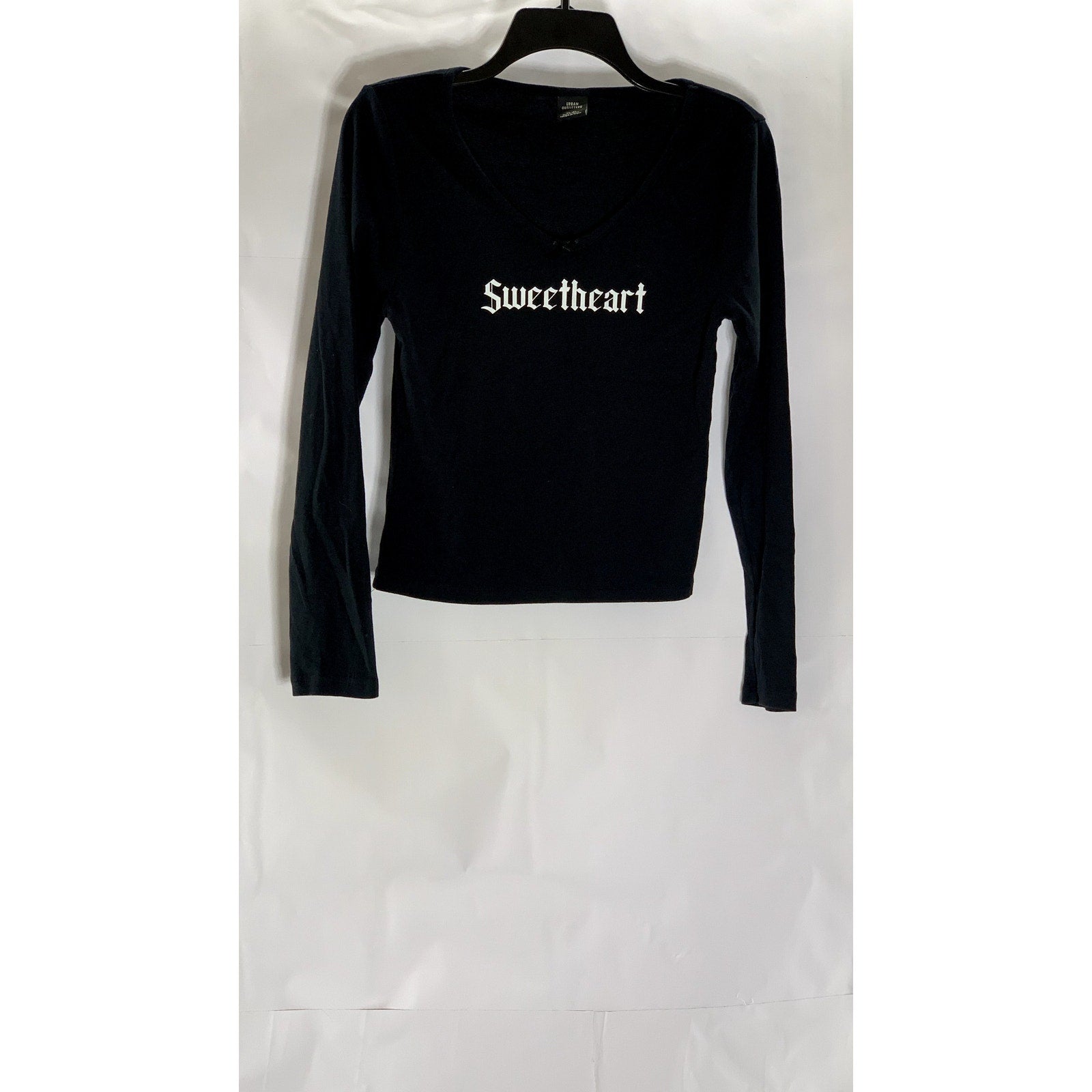 URBAN OUTFITTERS Women's Black-White 'Sweetheart' Fitted Long Sleeve Top SZ XL