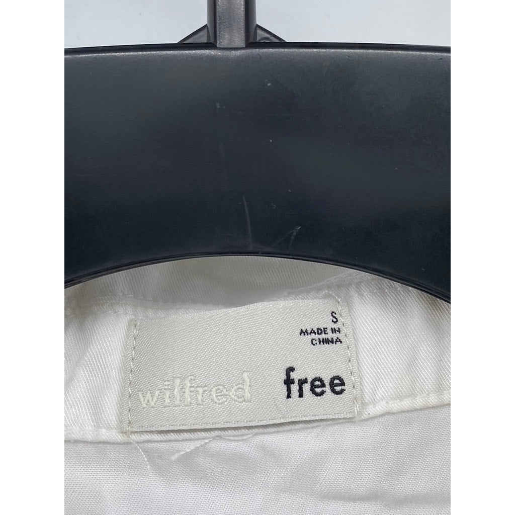 WILFRED FREE Women’s White Tie-Knot Short Sleeve Button-Up Cropped Top SZ S
