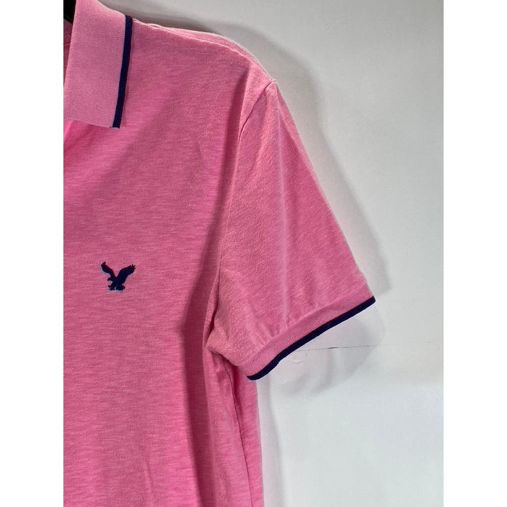 AMERICAN EAGLE OUTFITTERS Men's Pink Slim-Fit Pique Short Sleeve Polo Shirt SZ S