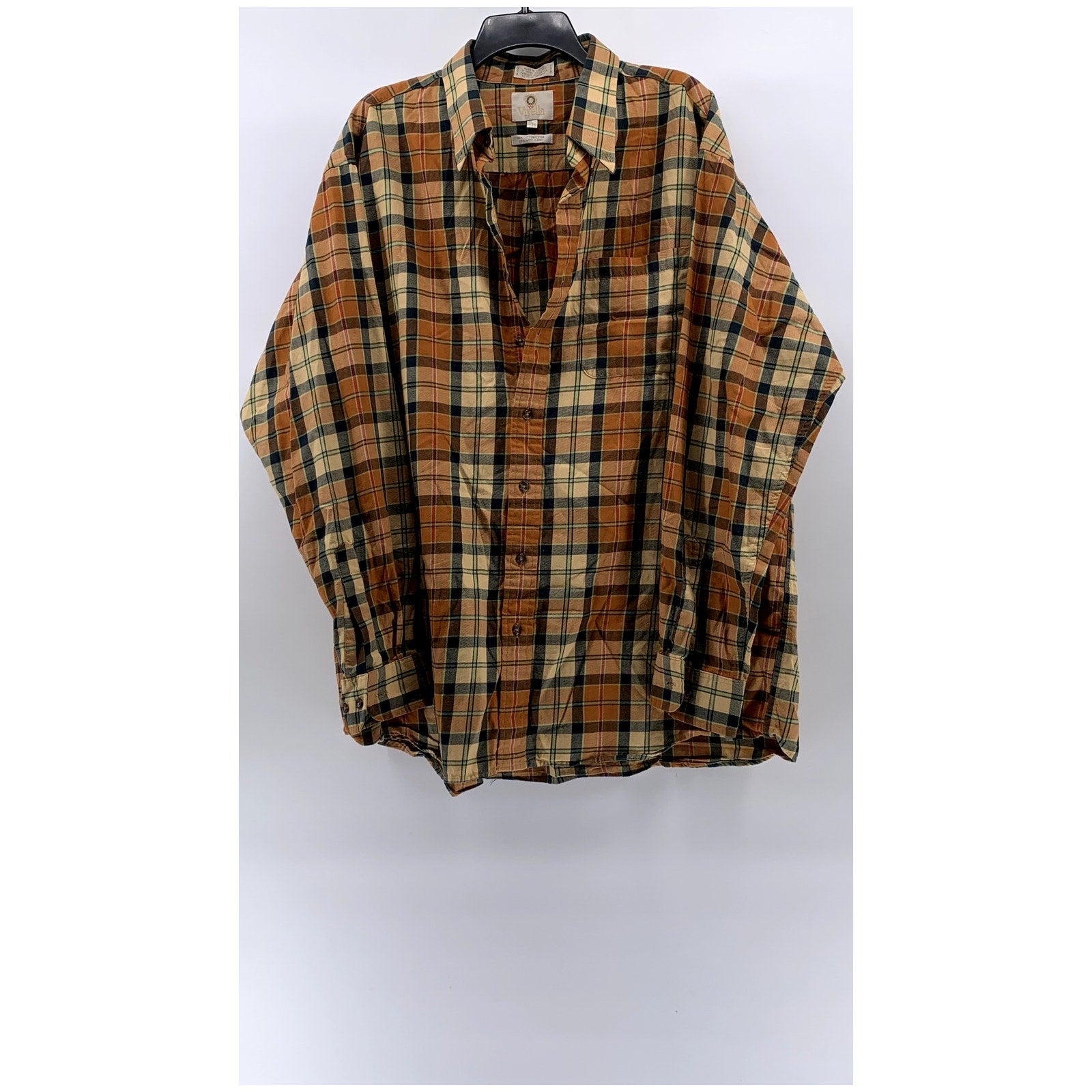 VIYELLA Men's Vintage Orange Plaid Cotton-Wool Button-Up Long Sleeve Shirt SZ2XL