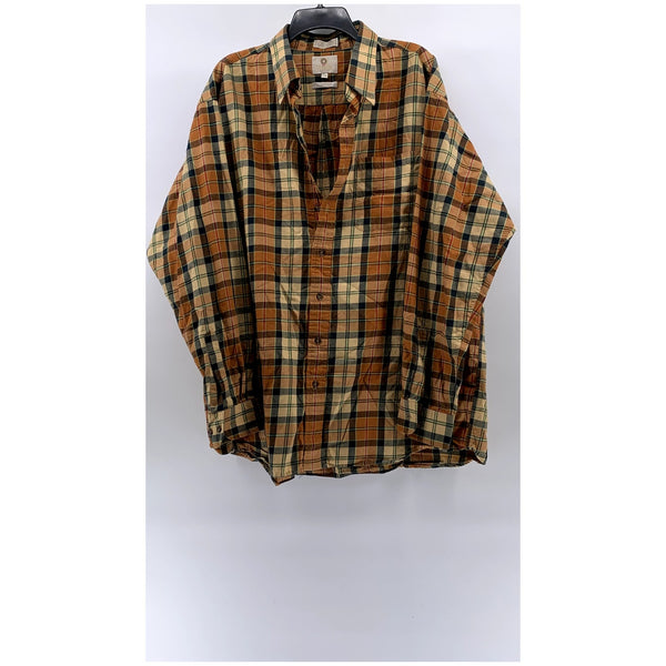 VIYELLA Men's Vintage Orange Plaid Cotton-Wool Button-Up Long Sleeve Shirt SZ2XL