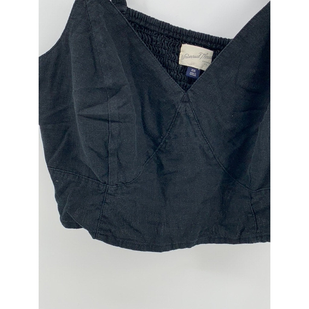 UNIVERSAL THREAD Women's Black Smocked V-Neck Crop Top SZ 2XL