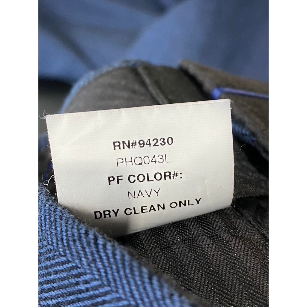 PAUL FREDRICK Men's Navy Cotton Stretch Classic-Fit Pleated Cuffed-Hem Pant SZ35