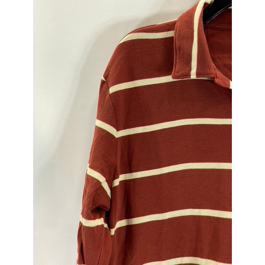 UNTUCKIT Men's Red/Yellow Julius Striped Regular-Fit Long Sleeve Polo Shirt SZ M