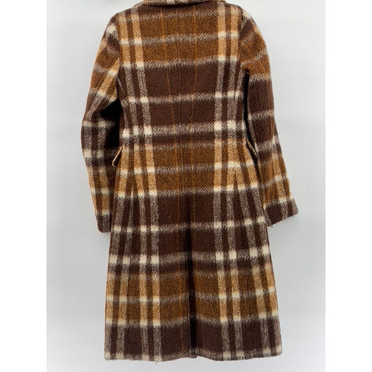 CALVIN KLEIN Women’s Brown Plaid Single Breast Two-Button Wool-Blend Coat SZ 2