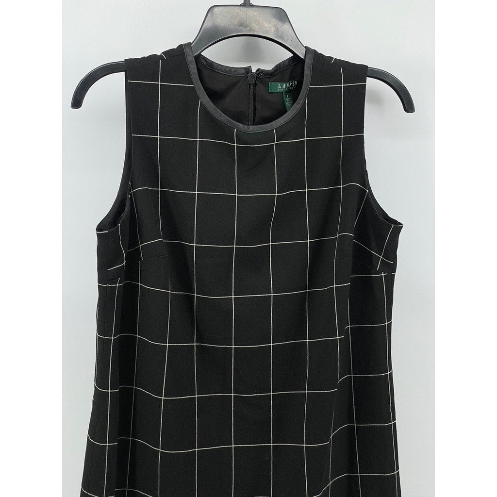 LAUREN RALPH LAUREN Women's Black Windowpane Crewneck A-Line Dress SZ 6