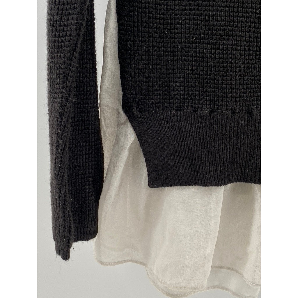 A.N.A A NEW APPROACH Women’s Black-White Knit Layered Long Sleeve Top SZ S