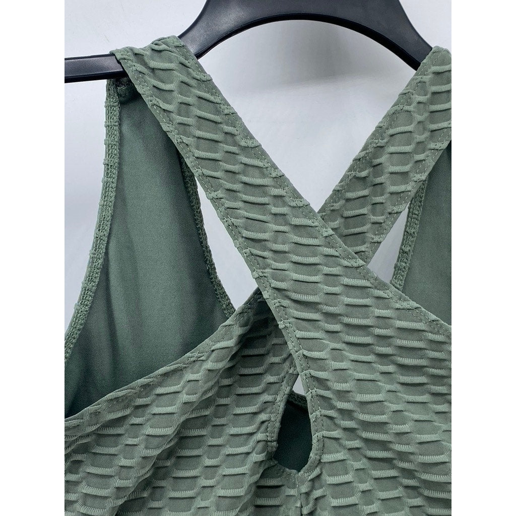 FOREVER 21 Women’s Green Honeycomb Textured V-Neck Cross Back Bralette SZ S