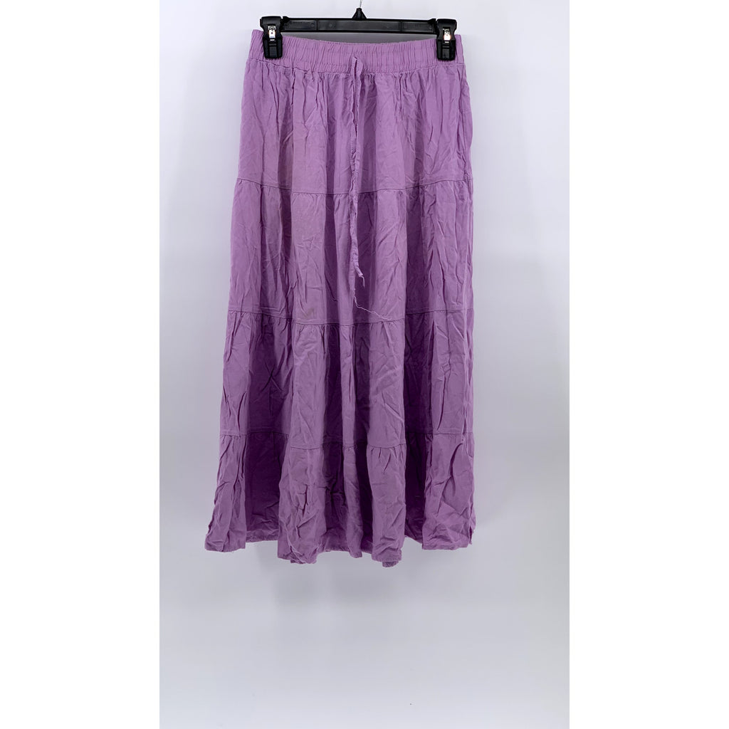 UNBRANDED Women's Lilac Tiered Pull-On Drawstring A-Line Midi Skirt SZ SM