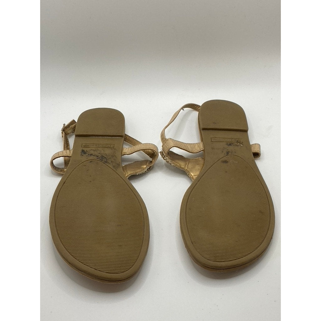 BCBGENERATION Women's Tan Rhinestone Embellished T-Strap Sandals SZ 7