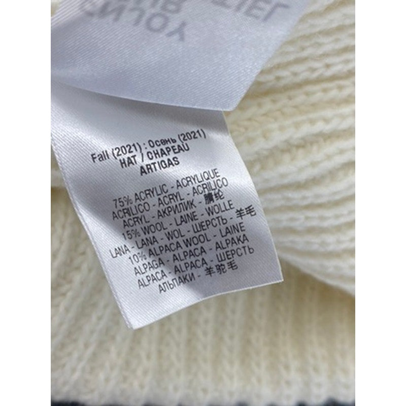 ESSENTIEL ANTWERP Unisex Cream Rib Knit Patch Logo Beanie SZ OS