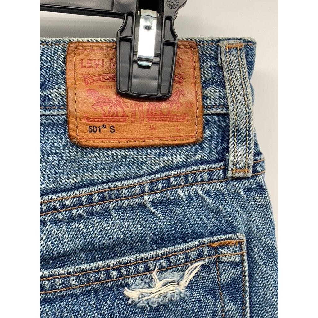 LEVI'S Men's Blue Distressed 501 S Vintage Skinny-Leg Regular-Fit Jeans SZ 30X28