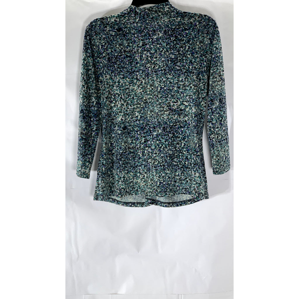 LIZ CLAIBORNE Women's Blue Floral V-Neck Twist-Front 3/4 Sleeve Top SZ S