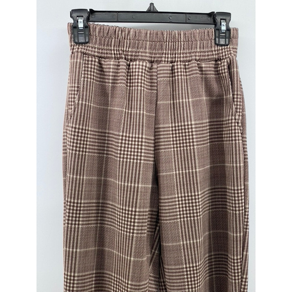 CLASSIC CONCEPTS Women's Brown Plaid Pull-On Pants SZ S
