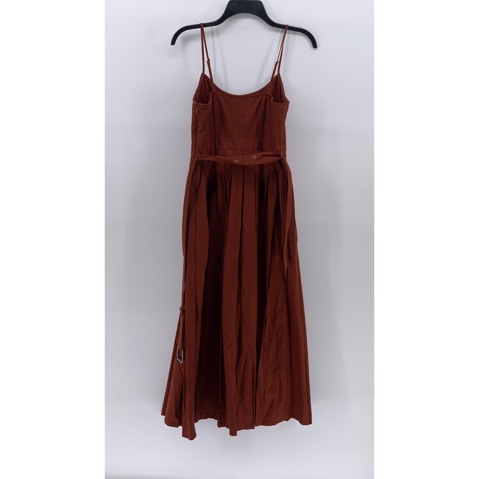 FUTURE COLLECTIVE Women's Rust Orange Scoop-Neck A-Line Belted Midi Dress SZ 2