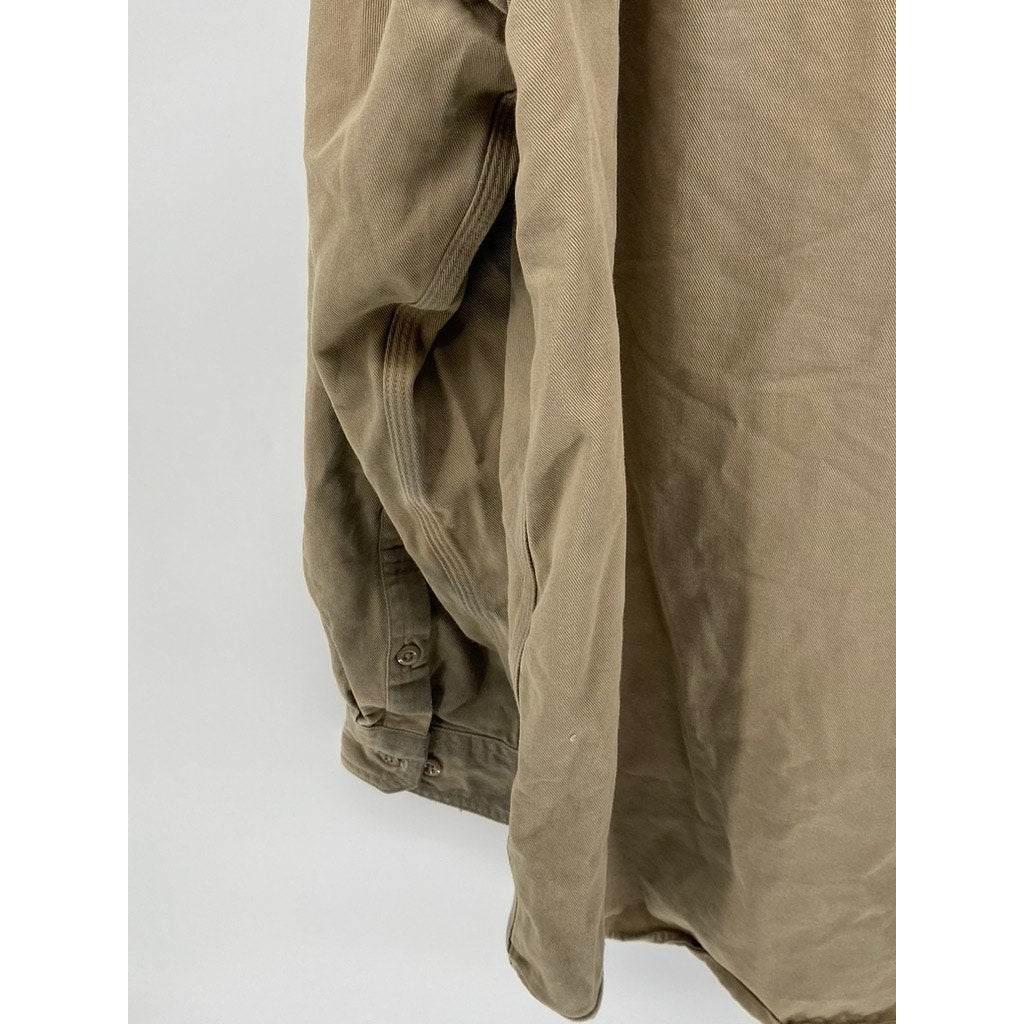 CARHARTT Men's Tan Distressed FR Regular Fit Twill Button-Up Shirt SZ 2XL