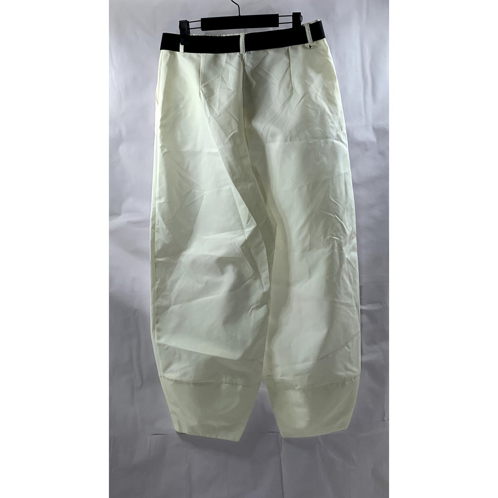 PLEASE Women's White-Black Solid Belted Baggy Pants SZ M