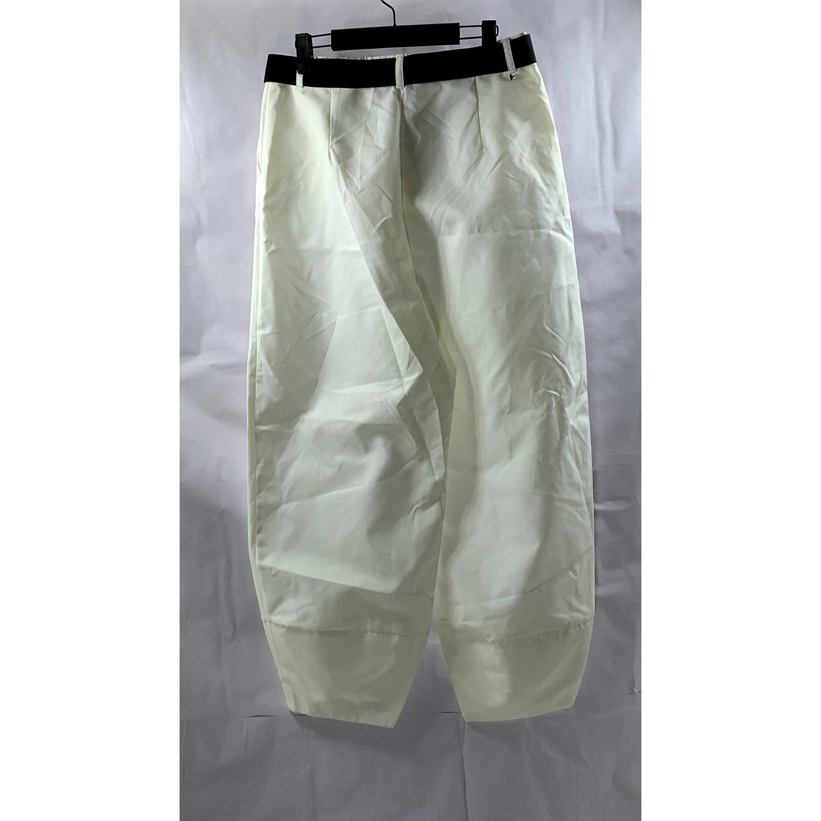 PLEASE Women's White-Black Solid Belted Baggy Pants SZ M